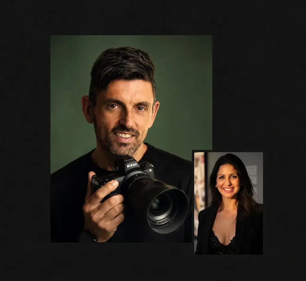 Pietro con su cámara y un retrato de Diana: los fotógrafos de MagIArt.